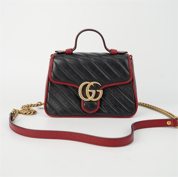 Túi GG handle màu đen viền đỏ size 21 +
