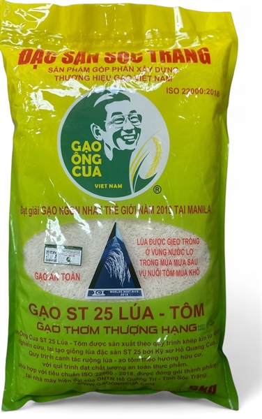 Gạo Ông Cua ST25 Lúa -Tôm (5kg)-có tem mã QR code-quét icheck chống hàng giả