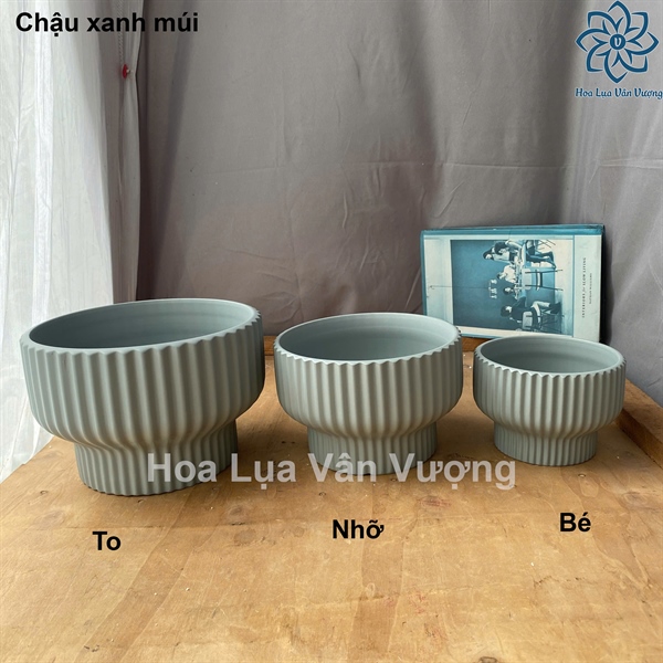 Chậu xanh múi - bé - Lọ hoa - Hoa Lụa Vân Vượng