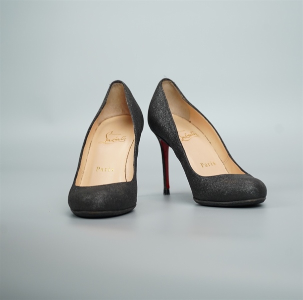 Giày Christian Louboutin đen lấp lánh size 34 cao 9p (BQ) KG+