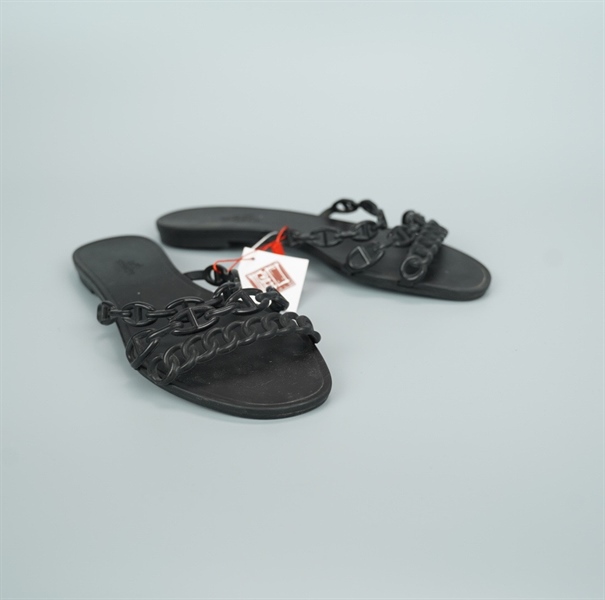 Dép Hermes đen size 38 (BQ) KG+