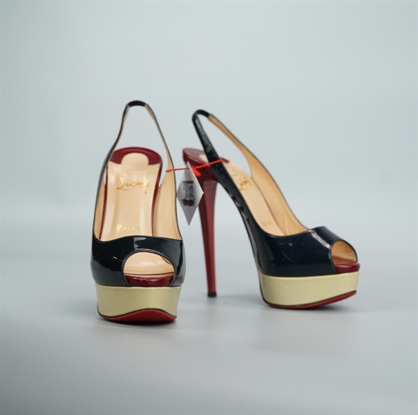 Giày Christian Louboutin đen đỏ cao 15p size 37 (BQ) KG+