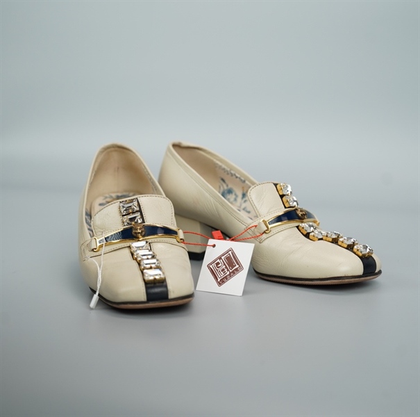 Giày GG đính đá chữ nhật cao 3p size 34 1/2 (BQ) KG+