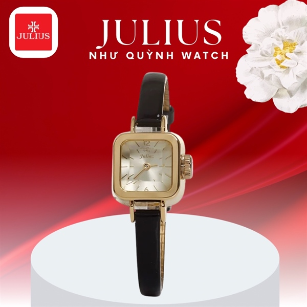 Đồng hồ nữ Julius Hàn Quốc Ja-496A dây da (Đen mặt vàng) pin 626