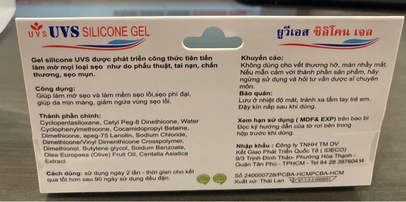 UVS Silicone gel 10g (Làm mờ và mềm sẹo lồi, sẹo phì đại...) - Thái Lan 2