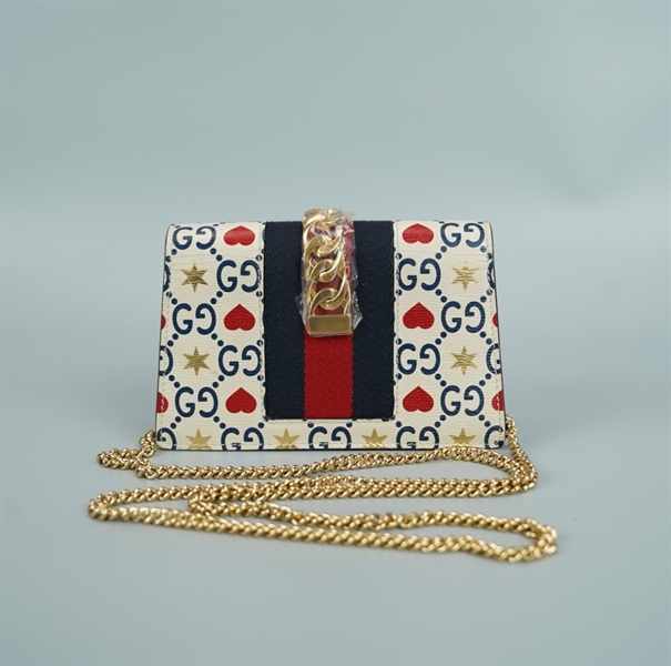 Túi GG nền trắng họa tiết phối xích size 16 (BQ) KG+