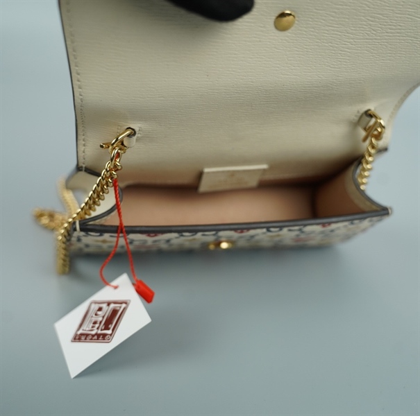Túi GG nền trắng họa tiết phối xích size 16 (BQ) KG+