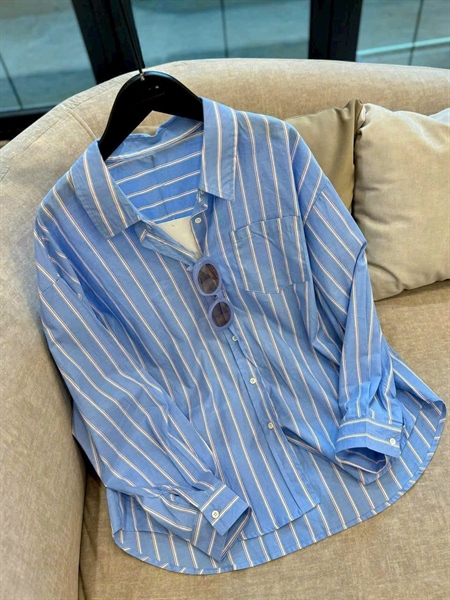 Sơ mi zane dài tay màu kẻ xanh