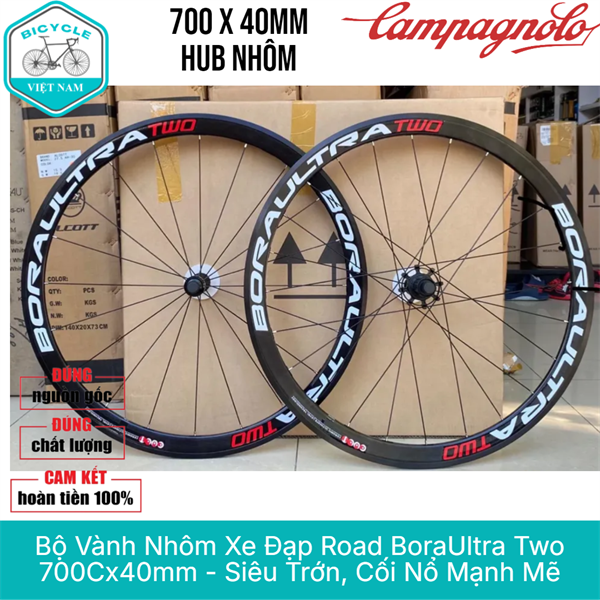 Bộ Vành Nhôm Xe Đạp Road Bora Ultra Two 700Cx40mm Phanh V (Ngàm) – Hub Nhôm, Cối Nổ To, Siêu Trớn