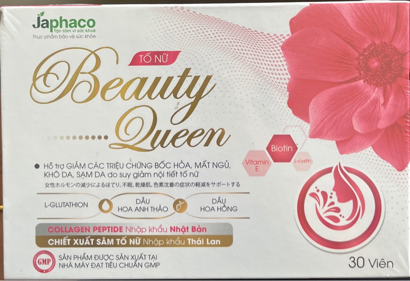 Tố nữ Beauty Queen (giảm các triệu chứng bốc hoả, mất ngủ, khô da, sạm da) (Lọ*30viên) - Japhaco