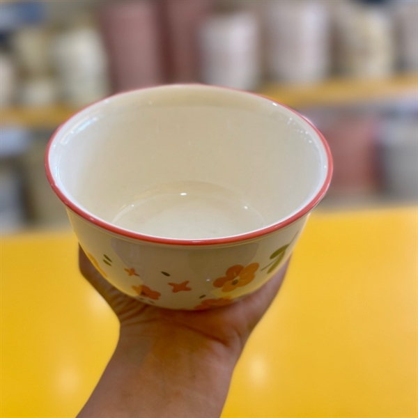 Bát cơm hoa nhí màu hồng
