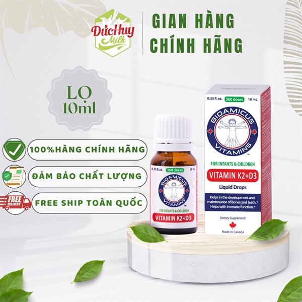 BioAmicus Vitamin K2D3 hỗ trợ hấp thu canxi, lọ 10ml