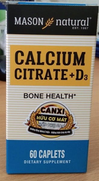 Mason Calcium Citrate + D3 (Lọ 60 viên) - USA