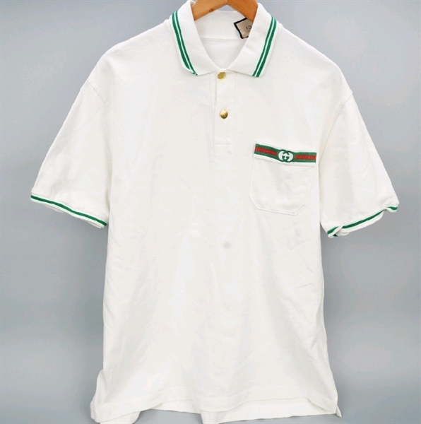 Áo thun GG trắng viền xanh lá (BQ) KG+