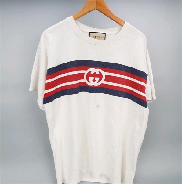 Áo thun GG trắng sọc xanh đỏ (BQ) KG+