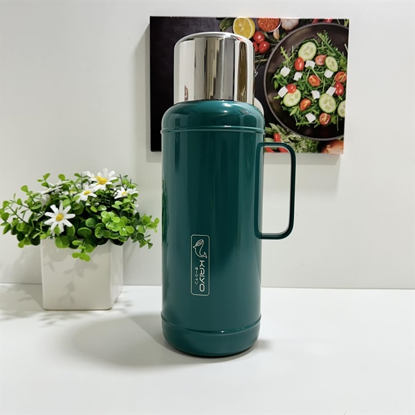 Phích giữ nhiệt inox 2 lớp Kaiyo dung tích 2,2 lít màu xanh cổ vịt