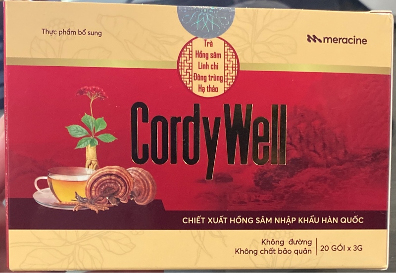Trà Hồng sâm Linh chi Đông trùng hạ thảo Cordywell (Hộp 20 gói x 3g) - Meracine
