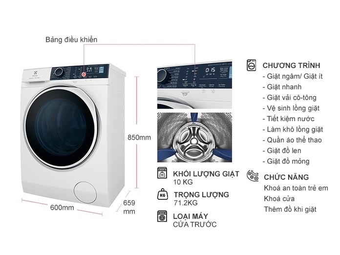 Máy giặt Electrolux Inverter 10 kg EWF1024P5WB THÁI LAN