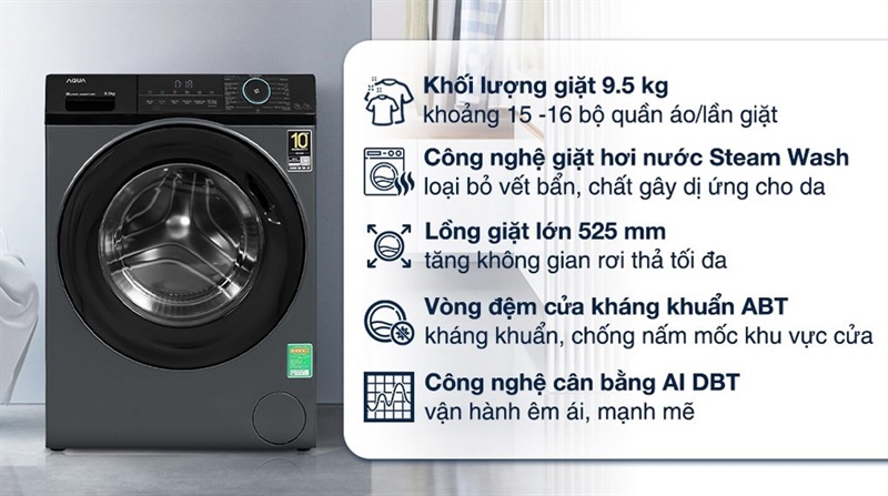 Máy giặt Aqua Inverter 9.5 kg AQD-A952J BK