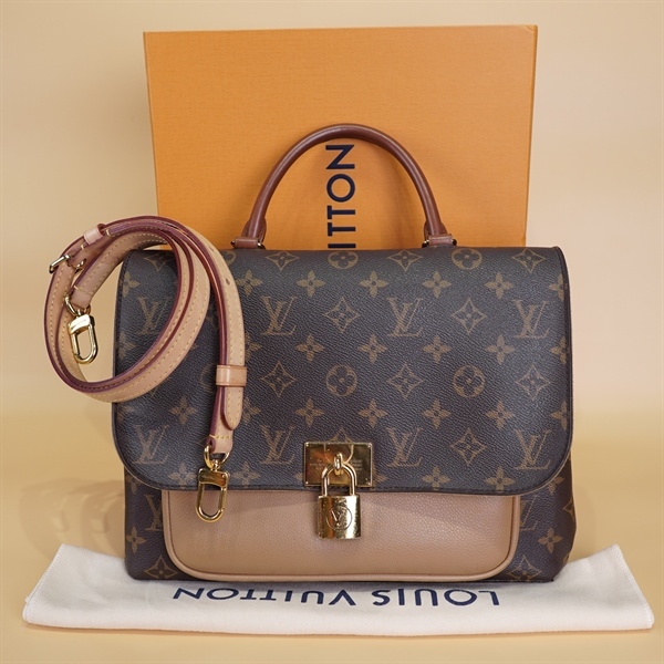 Túi LV hoa nâu nắp gập có ổ khóa +