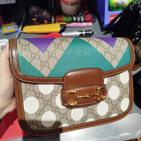 Túi GG 1955 xám viền nâu size 25 (TB) +