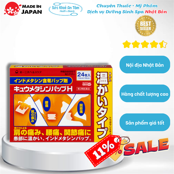 Cao dán nóng giảm đau xương khớp Daiichisan Kyumetasin Pap H Nhật Bản 12 miếng