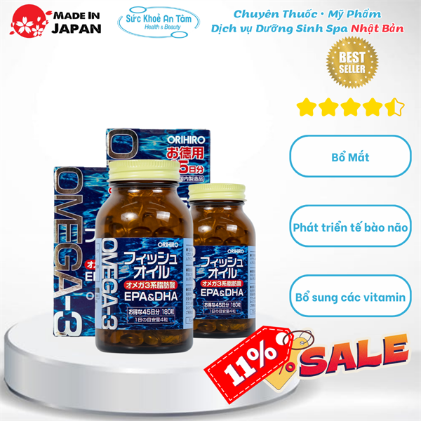 Viên uống bổ mắt Omega-3 Orihiro Nhật Bản 180 viên