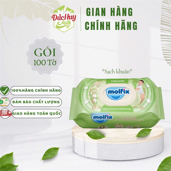 Khăn giấy ướt Molfix xanh lá sạch khuẩn vệ sinh 100 miếng