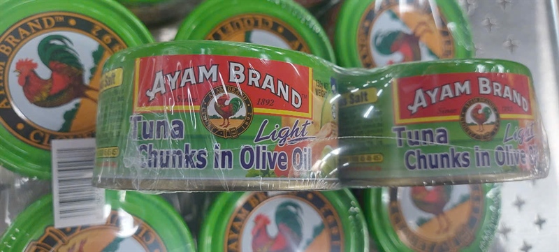 (Thái Lan) 👉 Cá ngừ khúc ngâm dầu Olive ít muối Tuna Chunks in Olive Oil Ayam Brand 👉 lốc 2 hộp x 150g