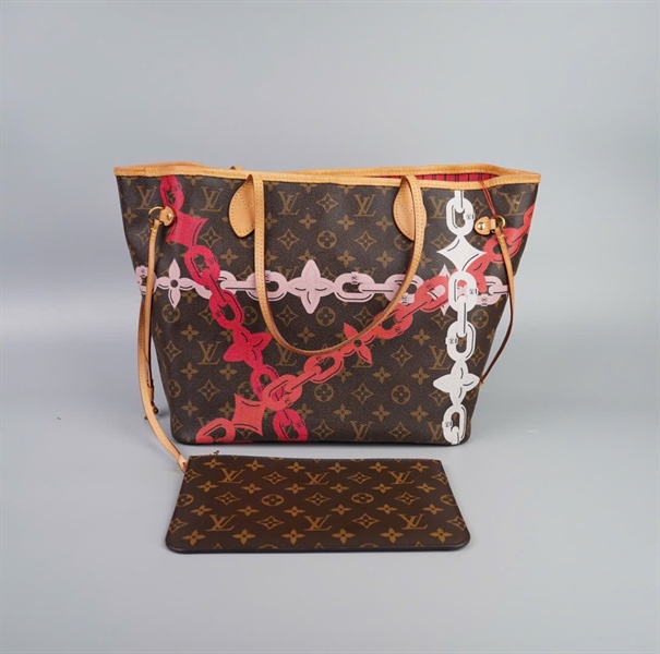 Túi LV neverfull in dây xích có lót from đỏ + ví size 30 (HC) +