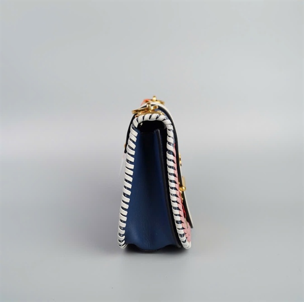 Túi Prada Jean Xanh Viền Hồng Đỏ +