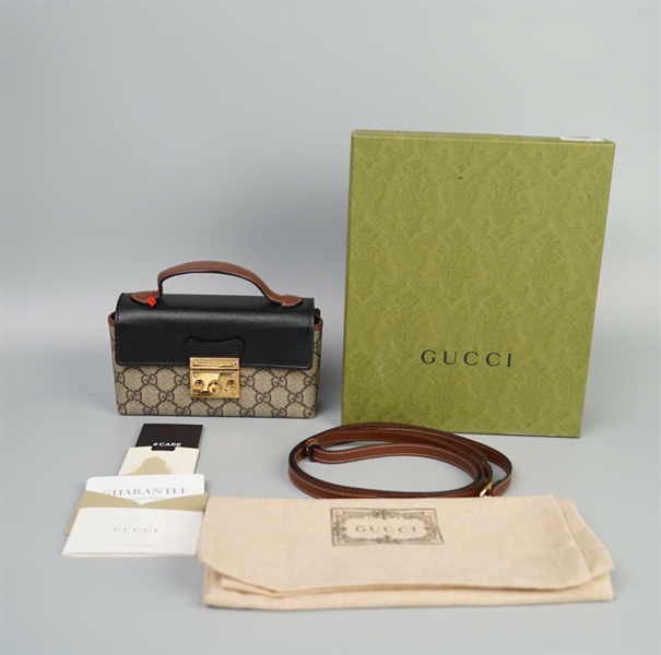 Túi GG xám nắp đen size 18 (TB)+