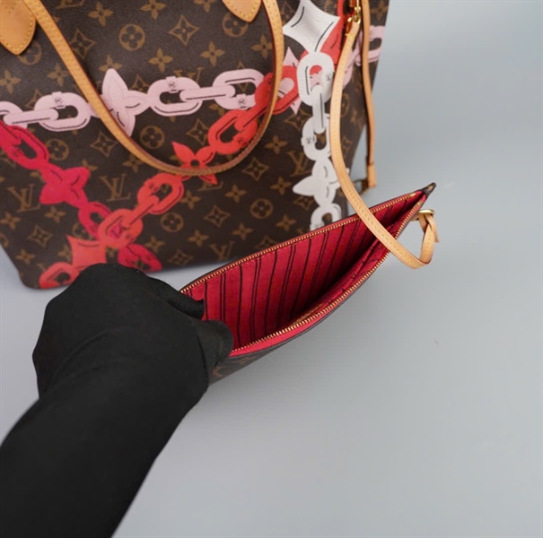 Túi LV neverfull in dây xích có lót from đỏ + ví size 30 (HC) +