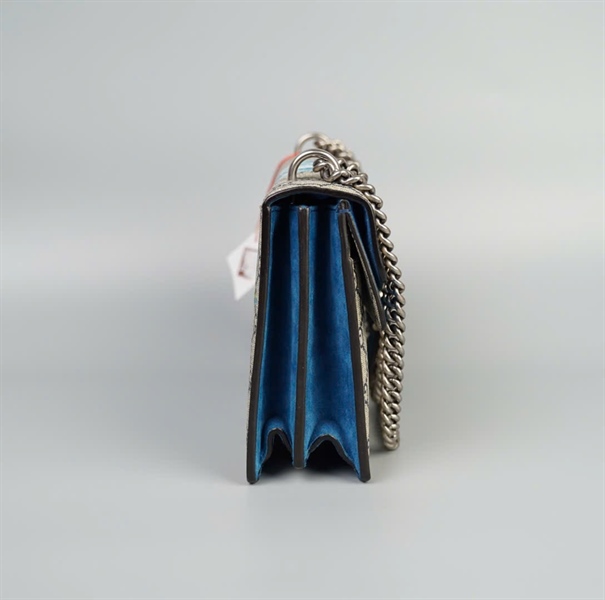 Túi GG Dionysus đầu rồng xám phối xanh dương size 28 (TB) +