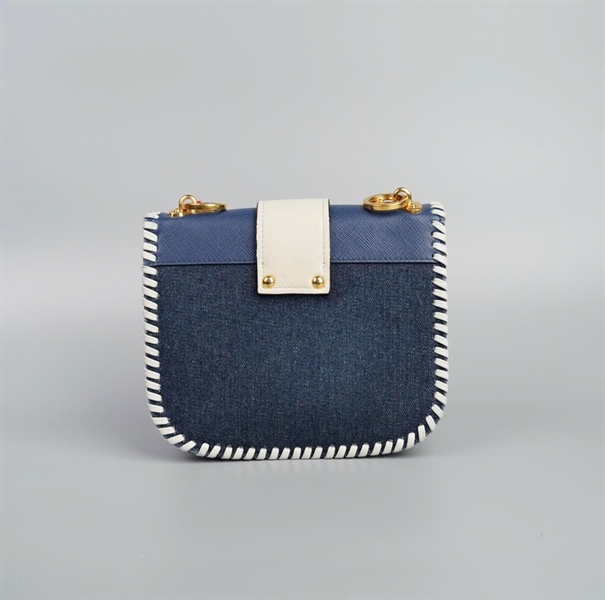 Túi Prada Jean Xanh Viền Hồng Đỏ +