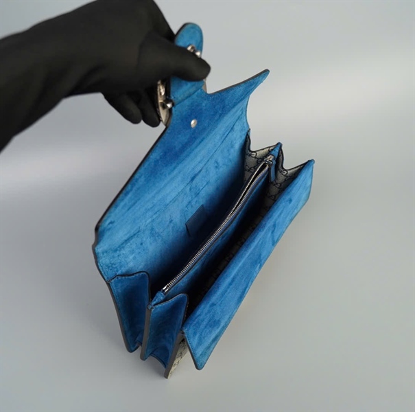 Túi GG Dionysus đầu rồng xám phối xanh dương size 28 (TB) +