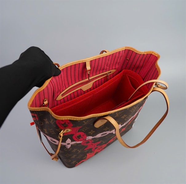 Túi LV neverfull in dây xích có lót from đỏ + ví size 30 (HC) +