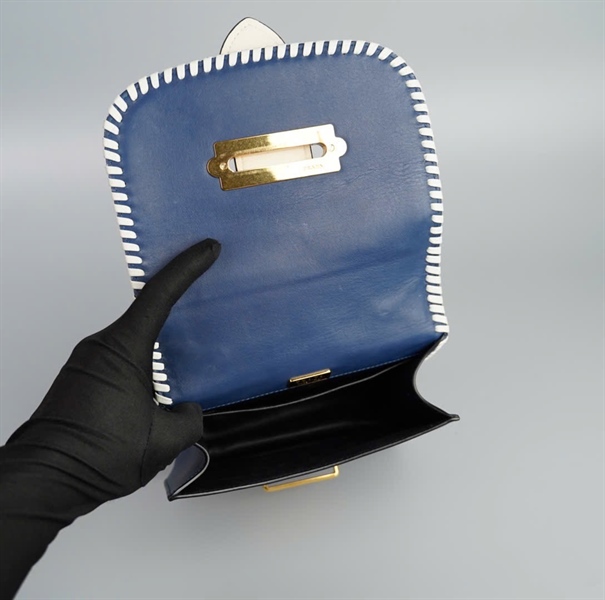 Túi Prada Jean Xanh Viền Hồng Đỏ +