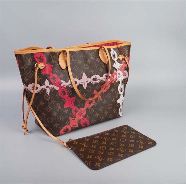 Túi LV neverfull in dây xích có lót from đỏ + ví size 30 (HC) +