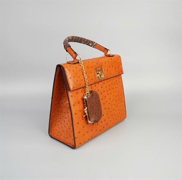 Túi Celine da đà điểu cam kèm ví size 28 KG+
