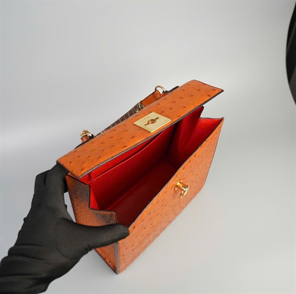 Túi Celine da đà điểu cam kèm ví size 28 KG+