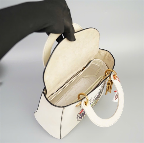 Túi Dior Lady trắng in hình có lót from size 23 ( 01- BO- 0118) KG+