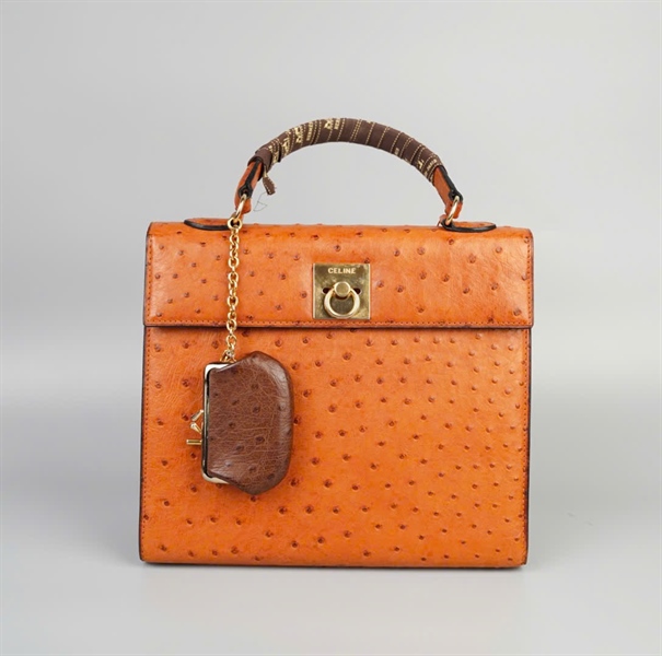 Túi Celine da đà điểu cam kèm ví size 28 KG+