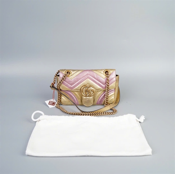 Túi GG Marmont vàng hồng (446744001998) size 22 KG+