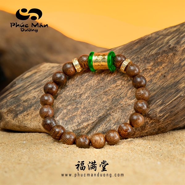 Vòng Trầm Tốc Thiên Nhiên Phối Charm Lu Thống Mạ Vàng 14K