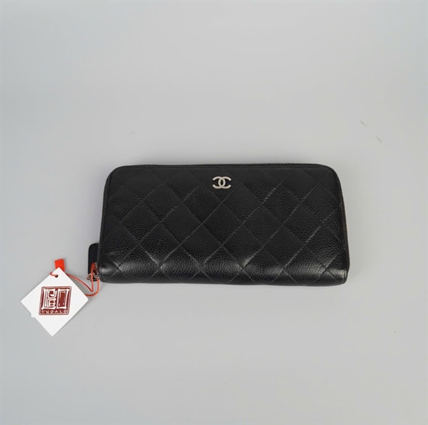 Ví Chanel khóa zip màu đen KG+