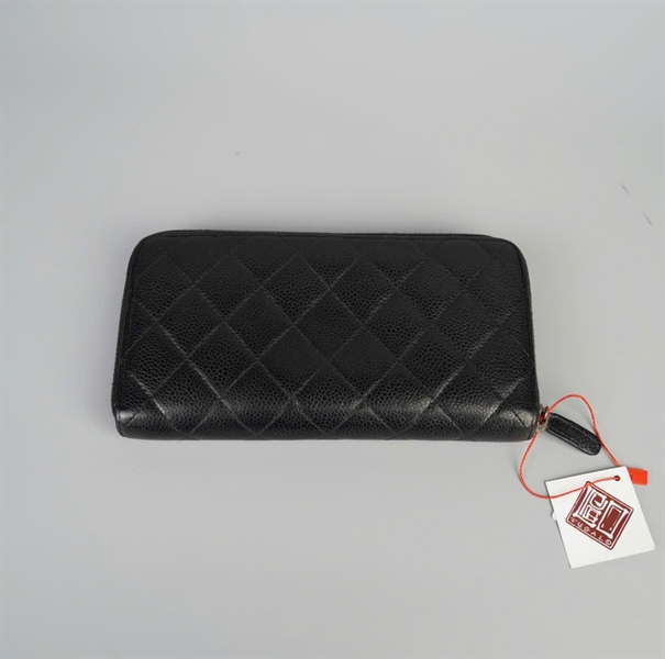 Ví Chanel khóa zip màu đen KG+