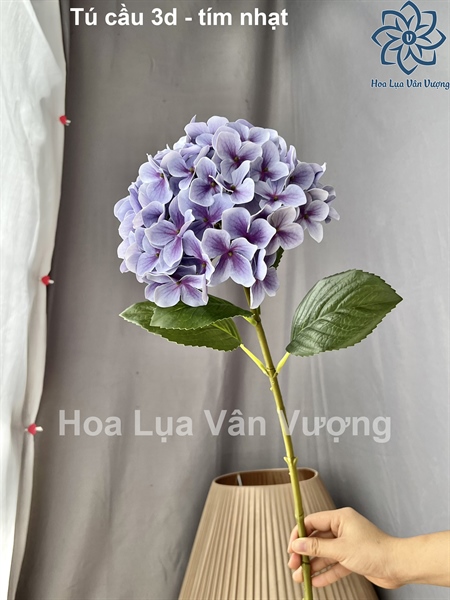 Tú cầu 3d - Tím nhạt - Hoa cành dài - Hoa Lụa Vân Vượng