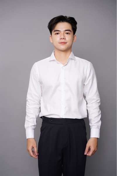 Cutaway Trắng sọc chìm Premium vải Cottonsilk Áo sơ mi nam dài tay chính hãng Asemando