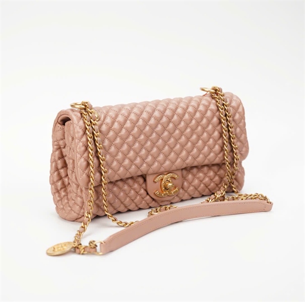 Túi Chanel vân hạt nổi màu ruốc +